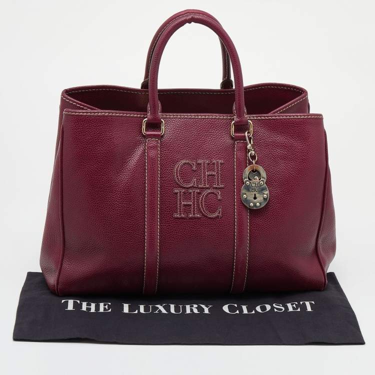 Pre Owned CH Carolina Herrera Burundy Leather Matteo Tote
