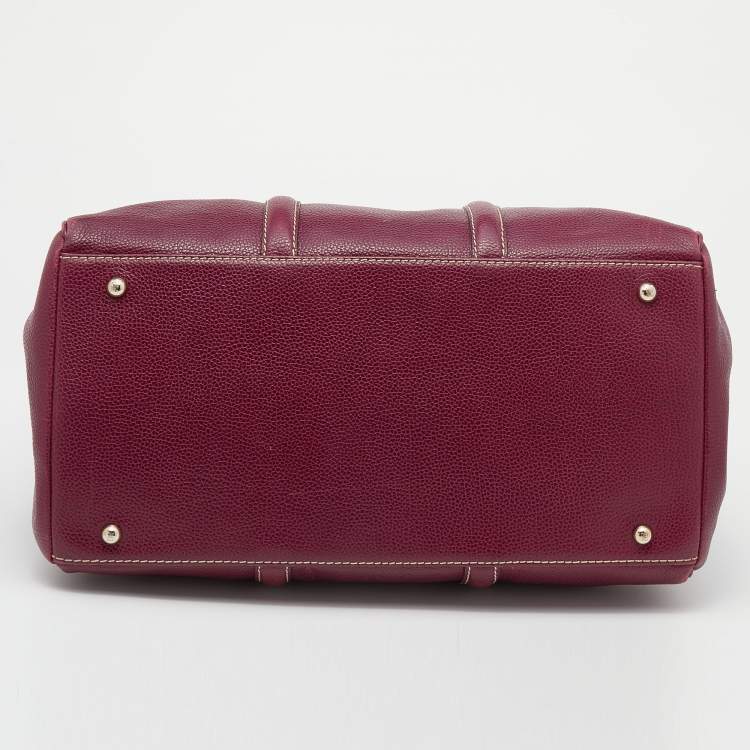 Pre Owned CH Carolina Herrera Burundy Leather Matteo Tote
