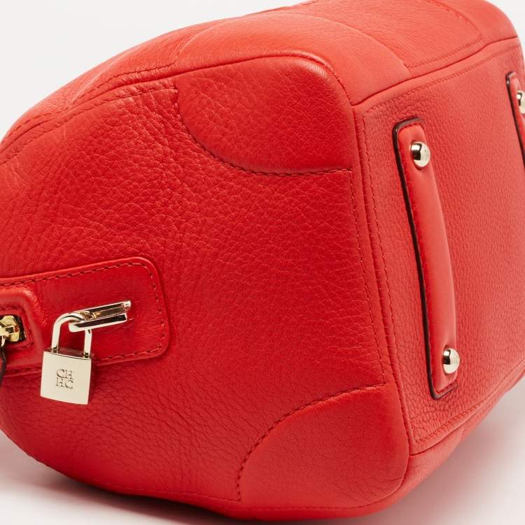 Pre Owned CH Carolina Herrera Orange Leather Bowler Bag