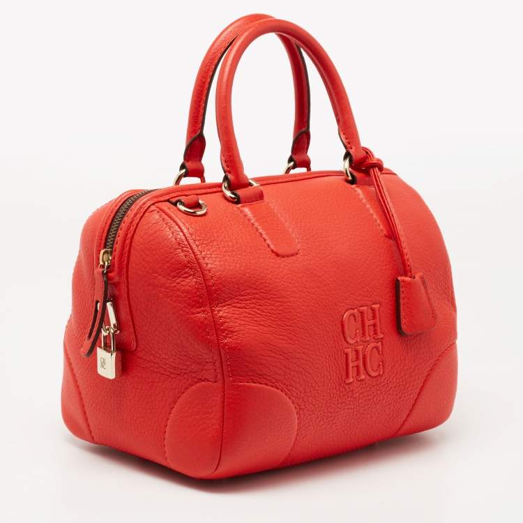 Pre Owned CH Carolina Herrera Orange Leather Bowler Bag