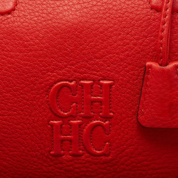 Pre Owned CH Carolina Herrera Orange Leather Bowler Bag