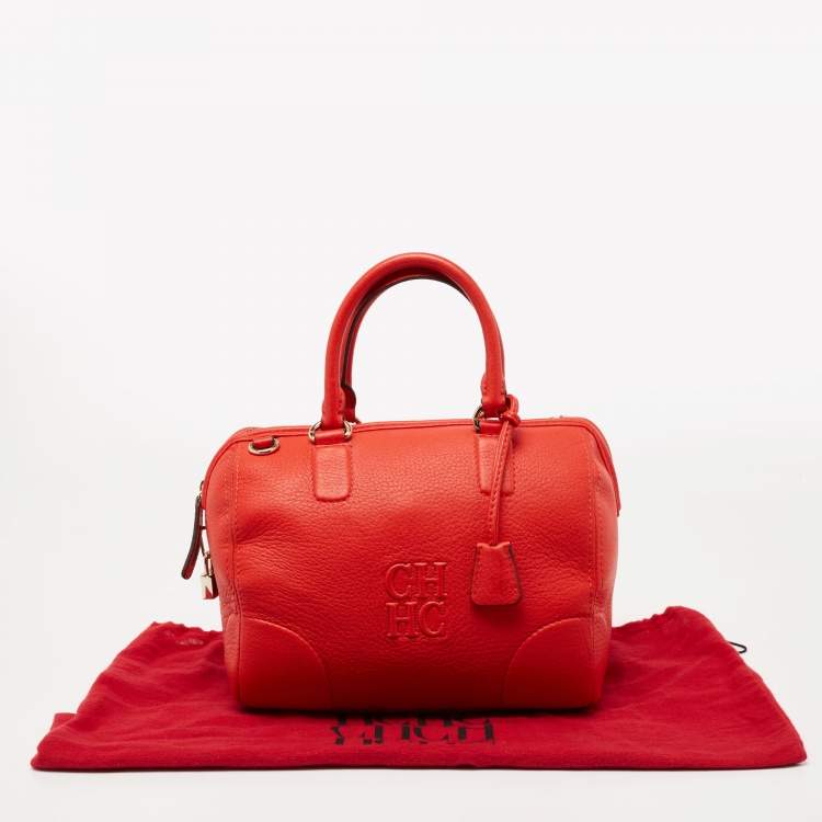 Pre Owned CH Carolina Herrera Orange Leather Bowler Bag