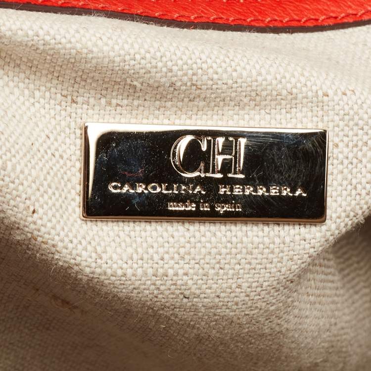 Pre Owned CH Carolina Herrera Orange Leather Bowler Bag