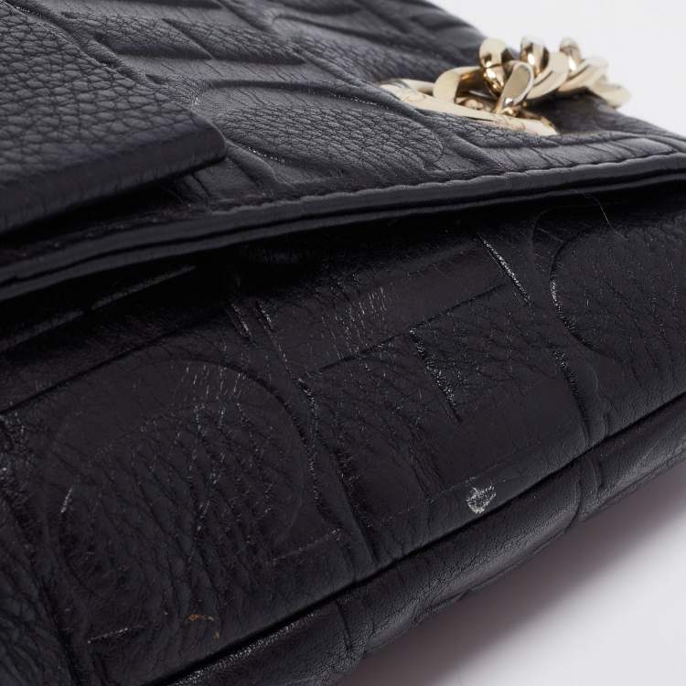 Pre Owned CH Carolina Herrera Black Monogram Leather Audrey Shoulder Bag