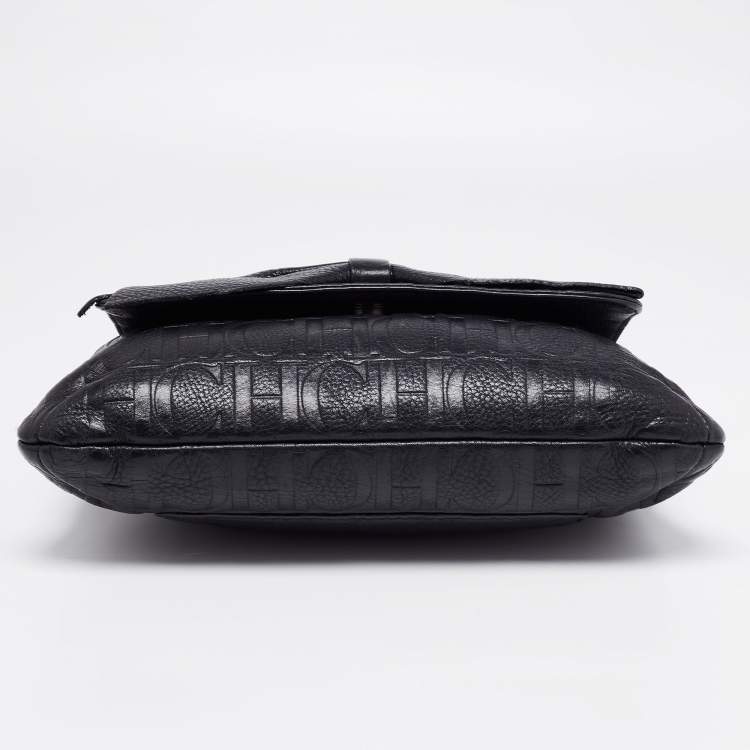 Pre Owned CH Carolina Herrera Black Monogram Leather Audrey Shoulder Bag