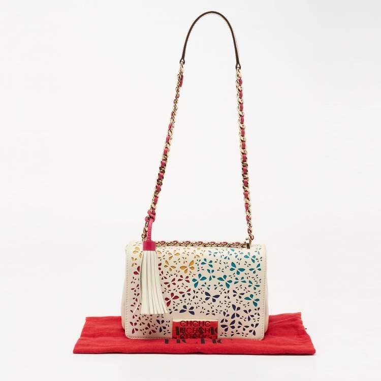 Pre Owned CH Carolina Herrera Multicolor Cut Out Leather Flap Shoulder Bag
