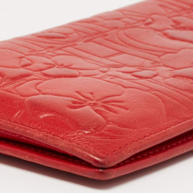 Pre Owned CH Carolina Herrera Red Embossed Leather Bifold Continental Wallet