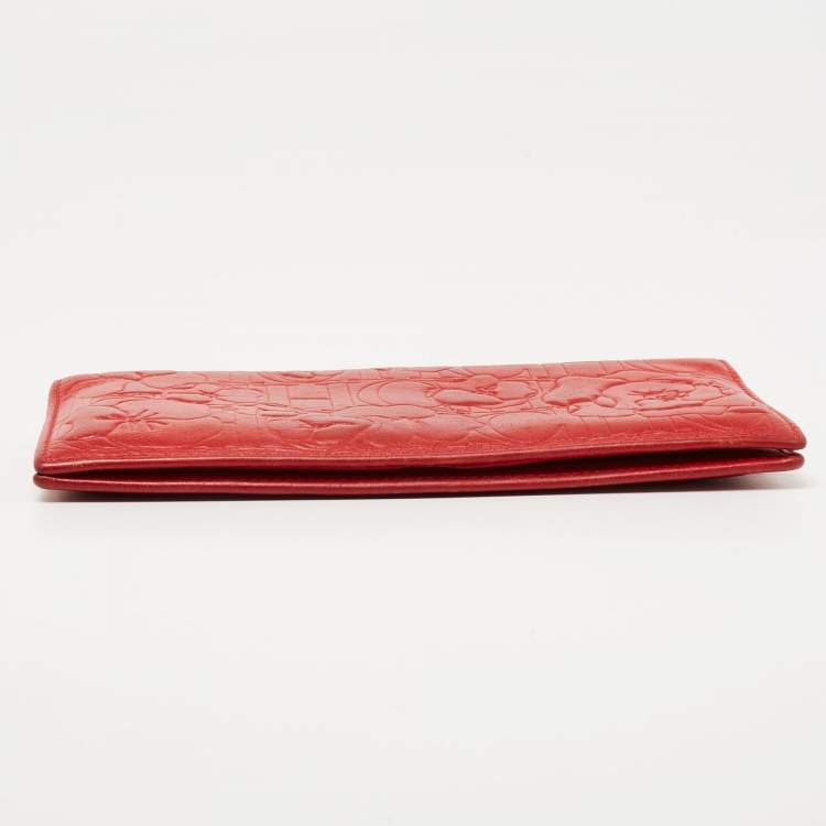 Pre Owned CH Carolina Herrera Red Embossed Leather Bifold Continental Wallet