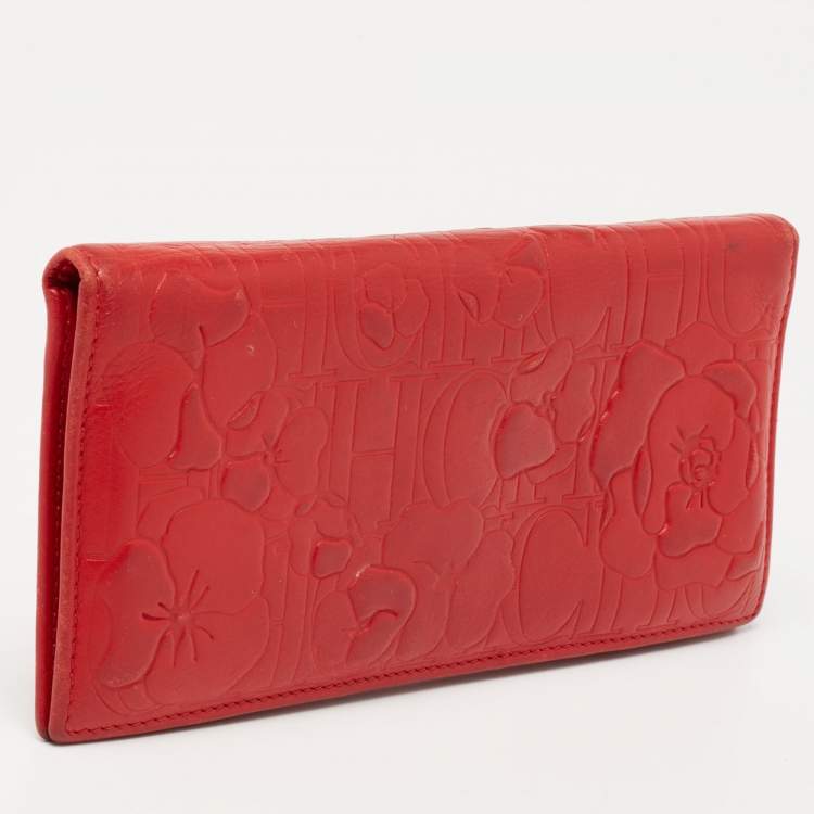 Pre Owned CH Carolina Herrera Red Embossed Leather Bifold Continental Wallet
