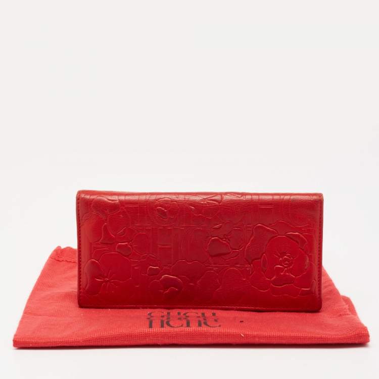 Pre Owned CH Carolina Herrera Red Embossed Leather Bifold Continental Wallet