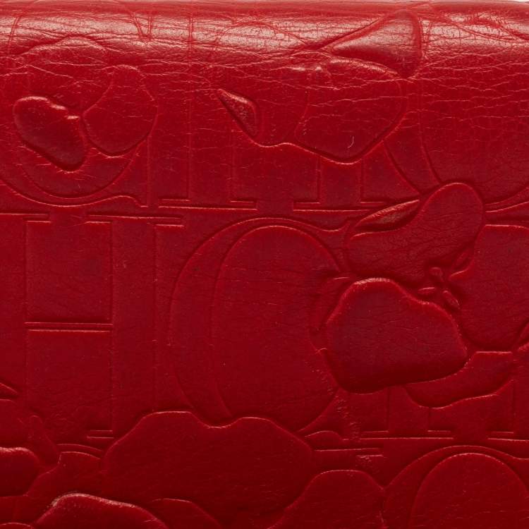 Pre Owned CH Carolina Herrera Red Embossed Leather Bifold Continental Wallet