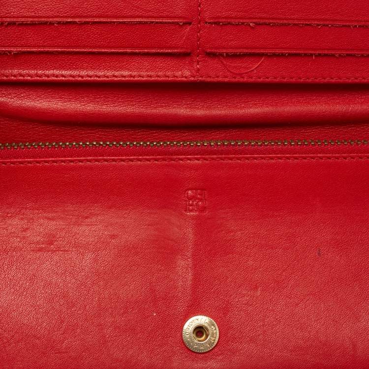 Pre Owned CH Carolina Herrera Red Embossed Leather Bifold Continental Wallet