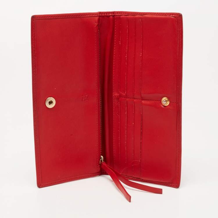 Pre Owned CH Carolina Herrera Red Embossed Leather Bifold Continental Wallet