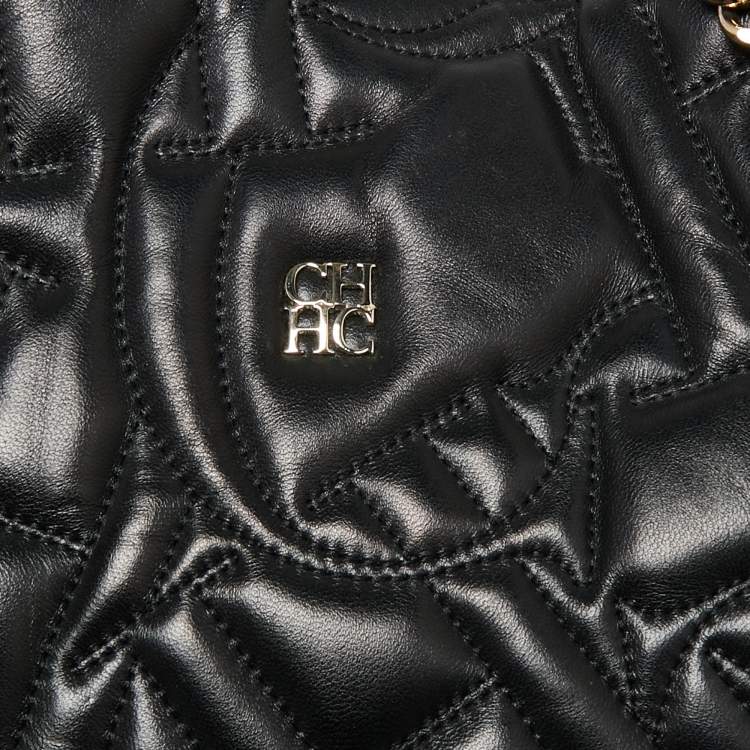Pre Owned CH Carolina Herrera Logo Embossed Leather Chain Tote