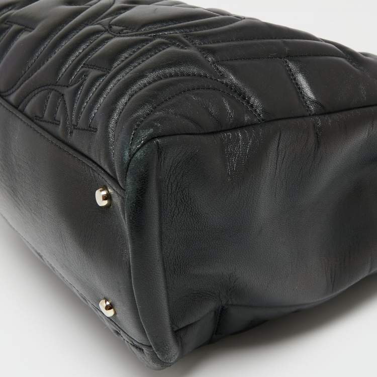 Pre Owned CH Carolina Herrera Logo Embossed Leather Chain Tote
