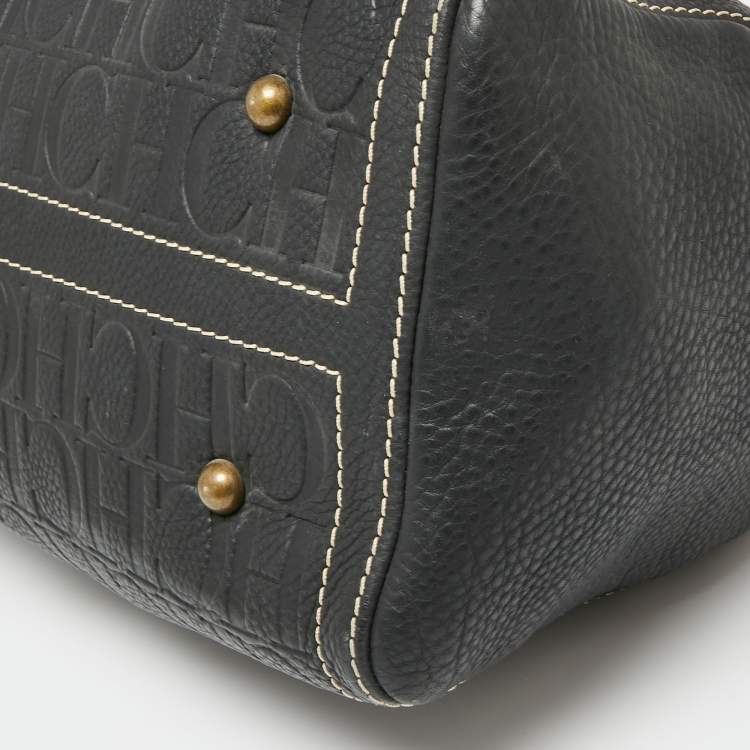 Pre Owned CH Carolina Herrera Dark Grey Monogram Embossed Leather Large Andy Boston Bag