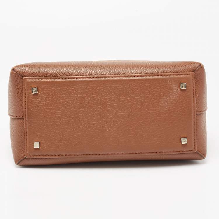Pre Owned CH Carolina Herrera Brown Monogram Embossed Leather Push Lock Flap Top Handle Bag
