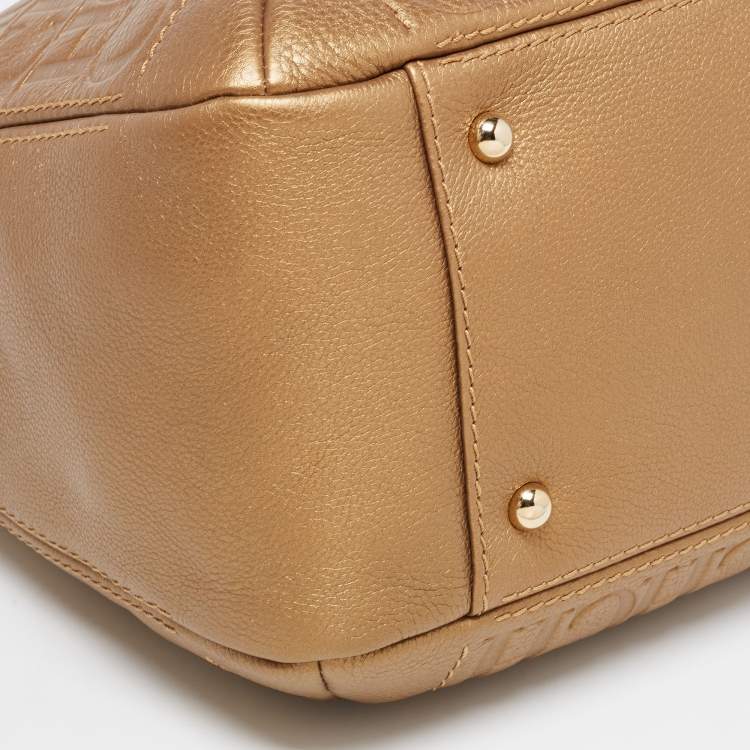 Pre Owned CH Carolina Herrera Metallic Gold Embossed Leather Chain Bow Hobo