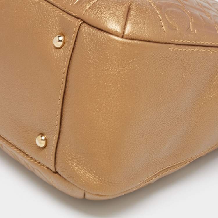Pre Owned CH Carolina Herrera Metallic Gold Embossed Leather Chain Bow Hobo