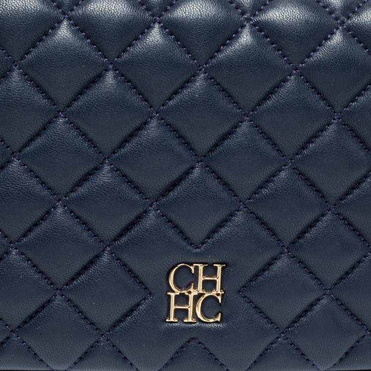 Pre Owned CH Carolina Herrera Blue Quilted Leather Flap Chain Shoulder Bag