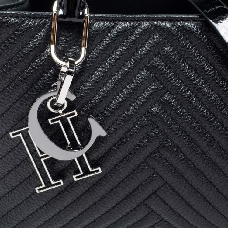 Pre Owned CH Carolina Herrera Black Leather and Patent Leather Small Tote