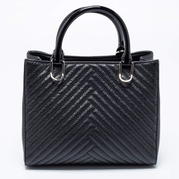 Pre Owned CH Carolina Herrera Black Leather and Patent Leather Small Tote