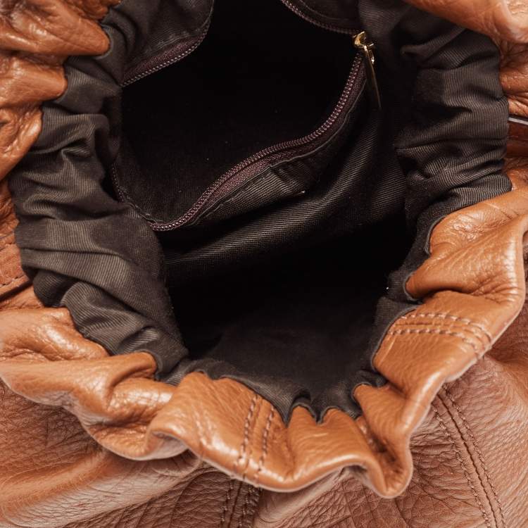 Pre Owned CH Carolina Herrera Brown Embossed Leather Bucket Shoulder Bag