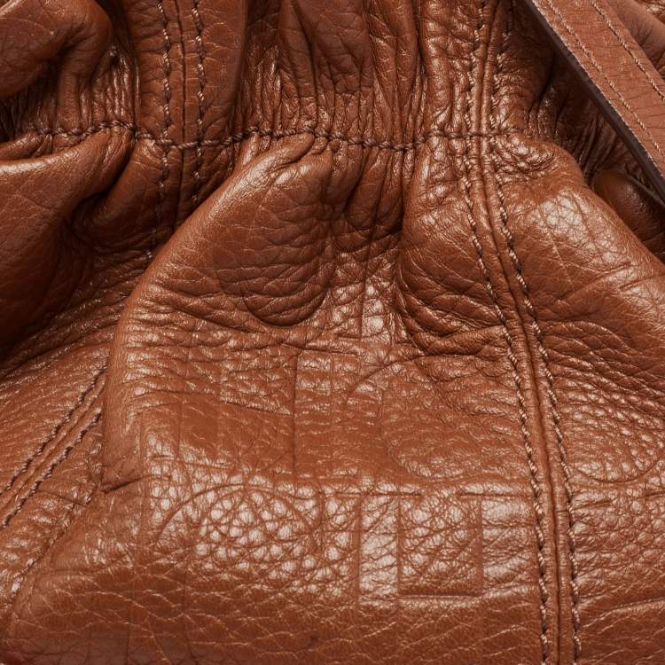 Pre Owned CH Carolina Herrera Brown Embossed Leather Bucket Shoulder Bag