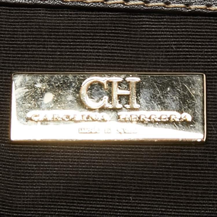 Pre Owned CH Carolina Herrera Beige/Brown Monogram Canvas And Leather Shopper Tote