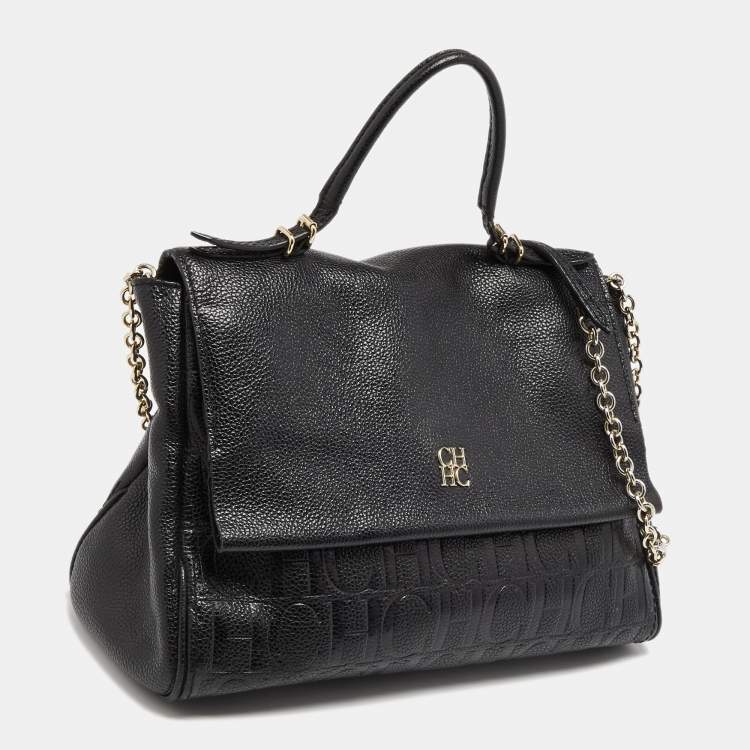 Pre Owned CH Carolina Herrera Black Leather Minuetto Flap Top Handle Bag
