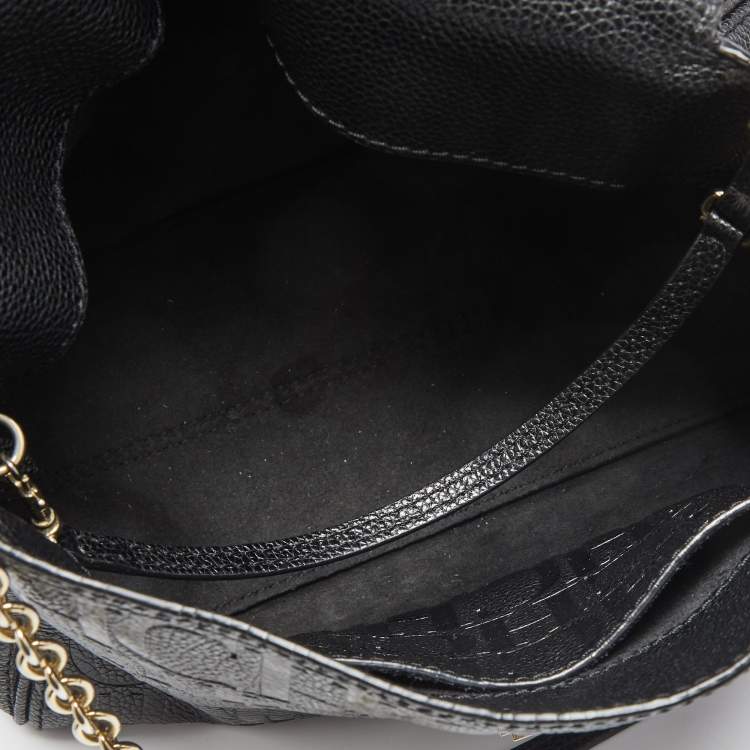 Pre Owned CH Carolina Herrera Black Leather Minuetto Flap Top Handle Bag