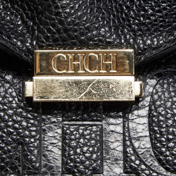 Pre Owned CH Carolina Herrera Black Leather Minuetto Flap Top Handle Bag