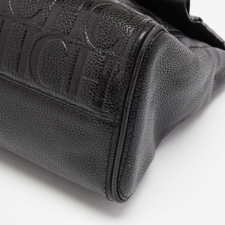 Pre Owned CH Carolina Herrera Black Leather Minuetto Flap Top Handle Bag