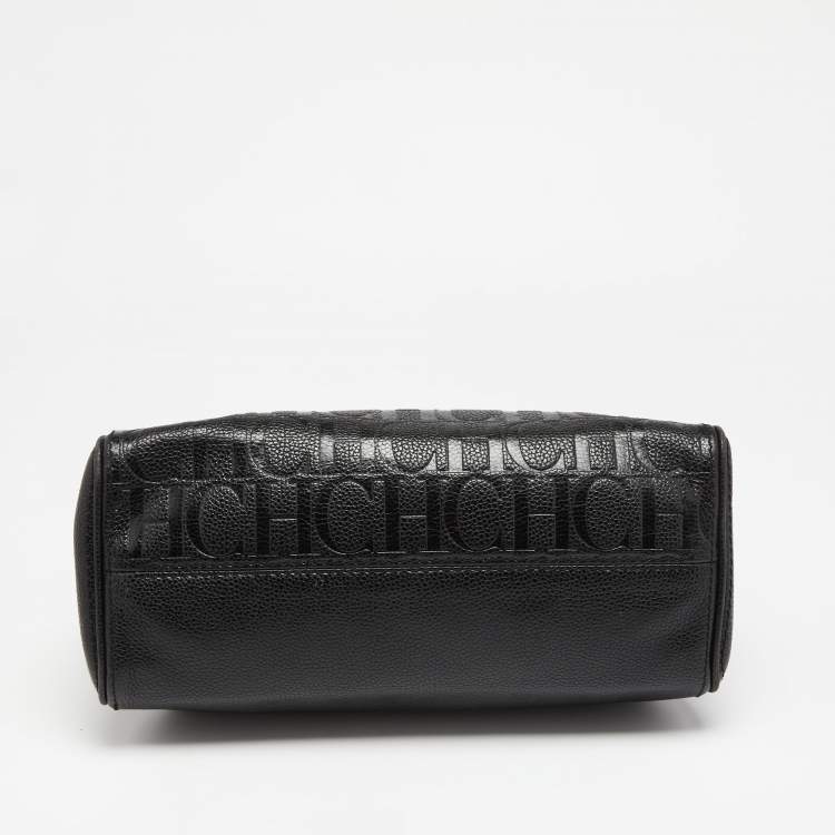 Pre Owned CH Carolina Herrera Black Leather Minuetto Flap Top Handle Bag
