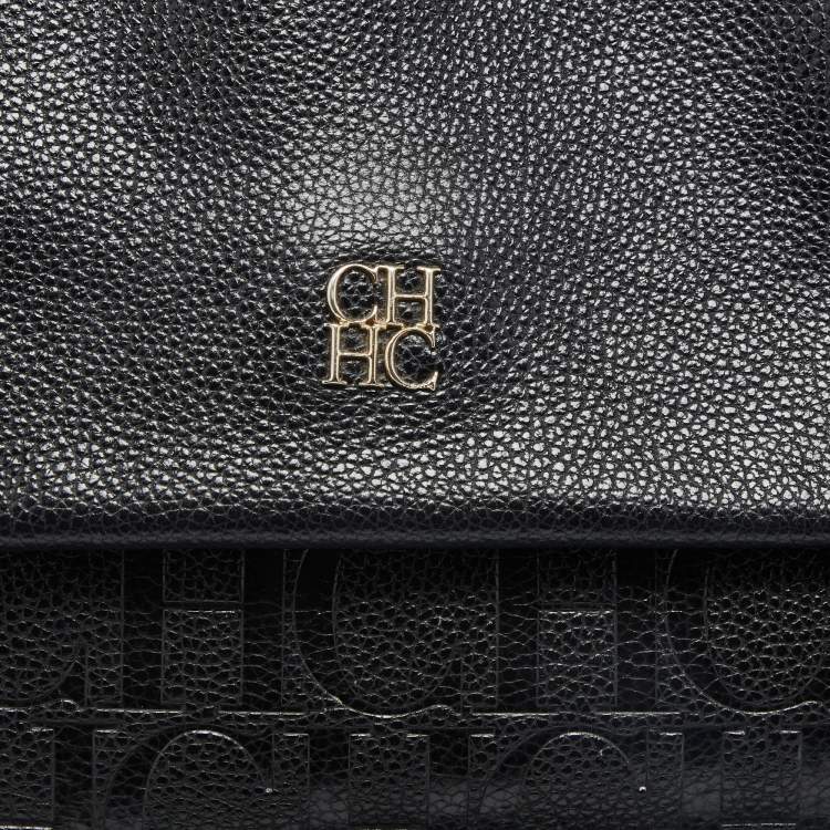 Pre Owned CH Carolina Herrera Black Leather Minuetto Flap Top Handle Bag