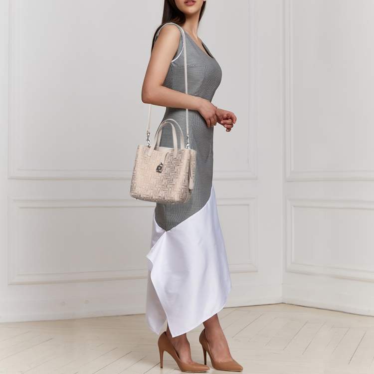 Pre Owned CH Carolina Herrera Beige/Gold Monogram Leather Matryoshka Padlock Tote