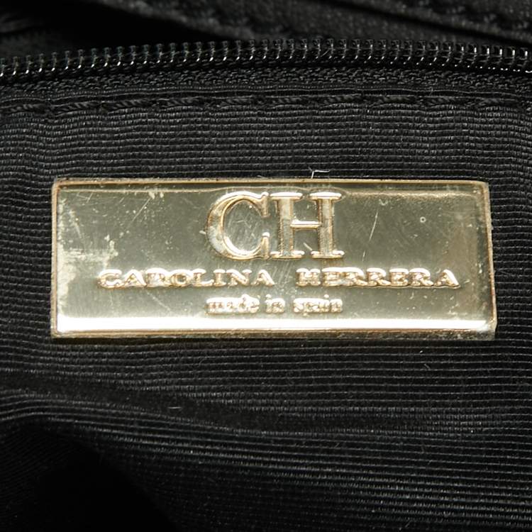Pre Owned CH Carolina Herrera Black/Gold Monogram Fabric And Leather Open Tote