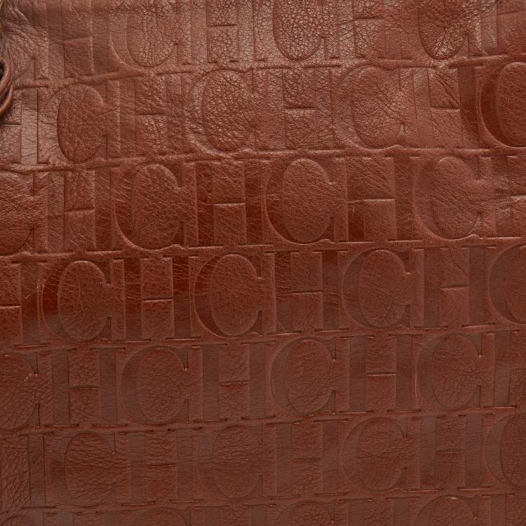 مملوكة مسبقًا CH Carolina Herrera Brown Monogram Embossed Leather Chain Tote 
