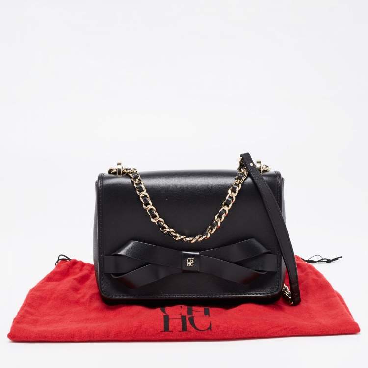 Pre Owned CH Carolina Herrera Black Leather Bow Shoulder Bag