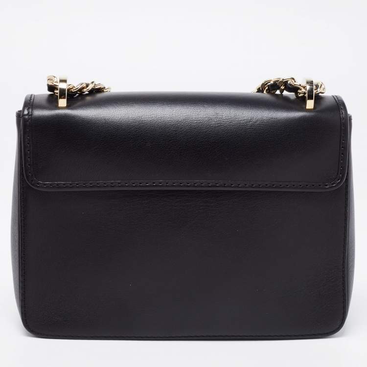 Pre Owned CH Carolina Herrera Black Leather Bow Shoulder Bag
