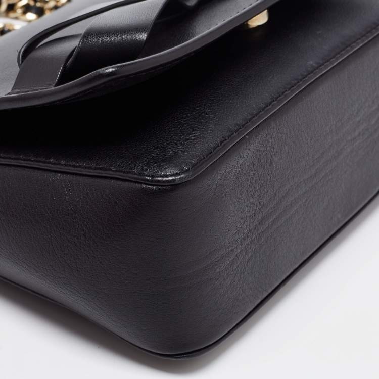Pre Owned CH Carolina Herrera Black Leather Bow Shoulder Bag