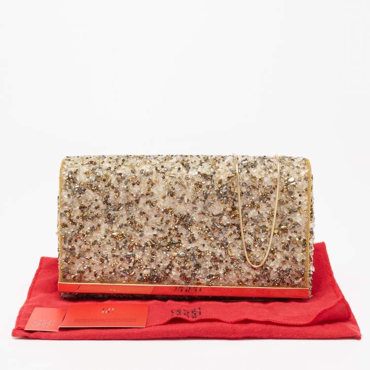 Pre Owned CH Carolina Herrera Multicolor Crystal Embellished Fabric Chain Clutch