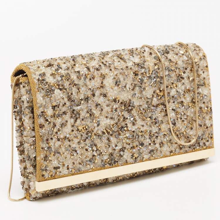 Pre Owned CH Carolina Herrera Multicolor Crystal Embellished Fabric Chain Clutch