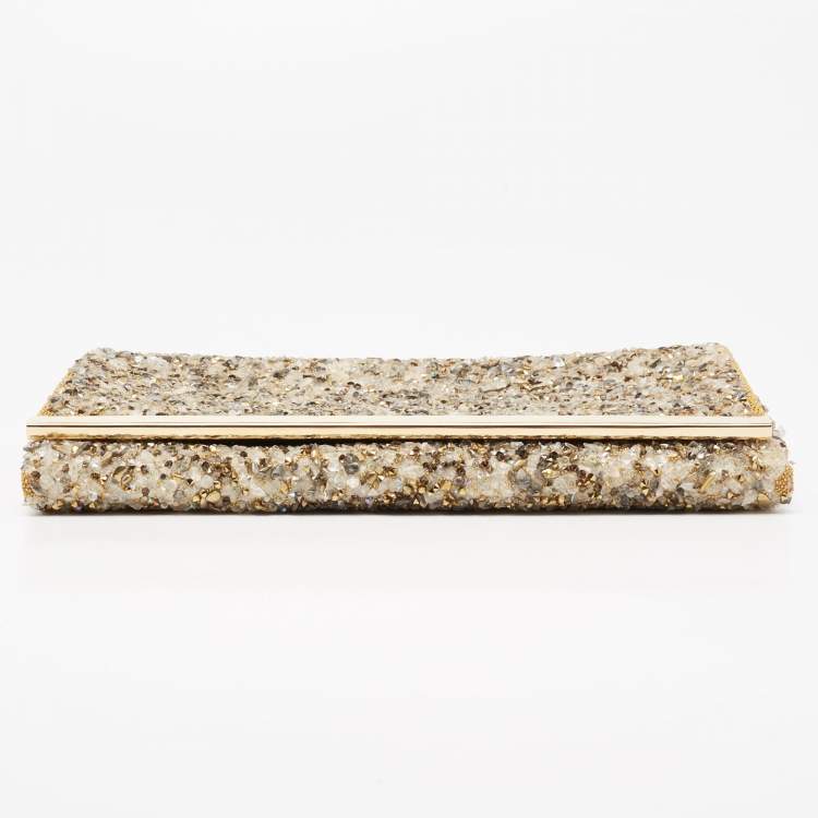 Pre Owned CH Carolina Herrera Multicolor Crystal Embellished Fabric Chain Clutch