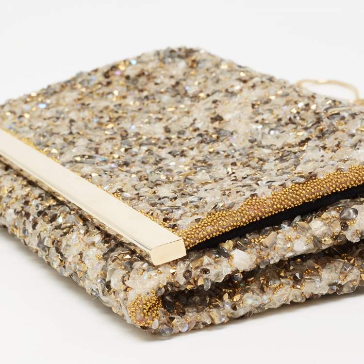 Pre Owned CH Carolina Herrera Multicolor Crystal Embellished Fabric Chain Clutch