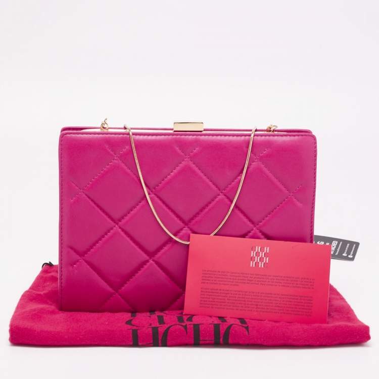 Pre Owned CH Carolina Herrera Magenta Quilted Leather Frame Chain Clutch