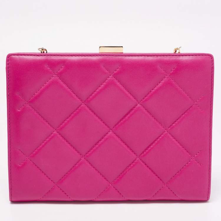 Pre Owned CH Carolina Herrera Magenta Quilted Leather Frame Chain Clutch