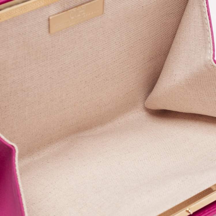 Pre Owned CH Carolina Herrera Magenta Quilted Leather Frame Chain Clutch