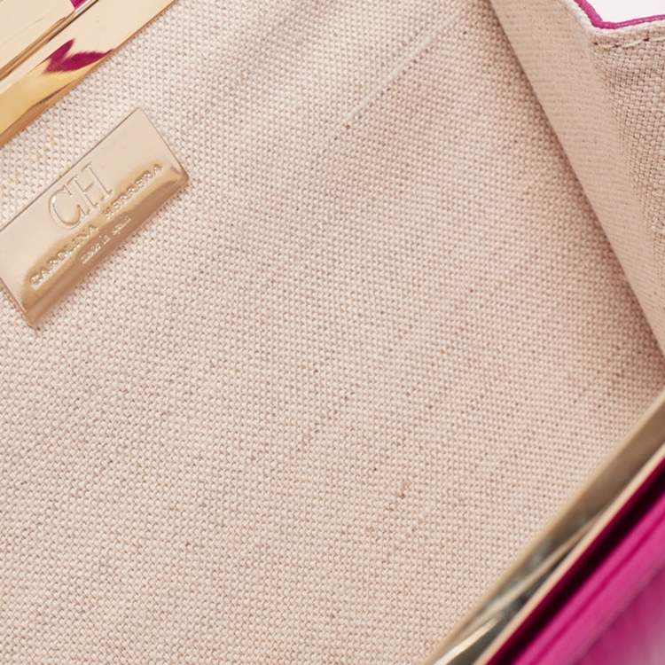 Pre Owned CH Carolina Herrera Magenta Quilted Leather Frame Chain Clutch