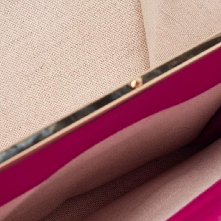 Pre Owned CH Carolina Herrera Magenta Quilted Leather Frame Chain Clutch